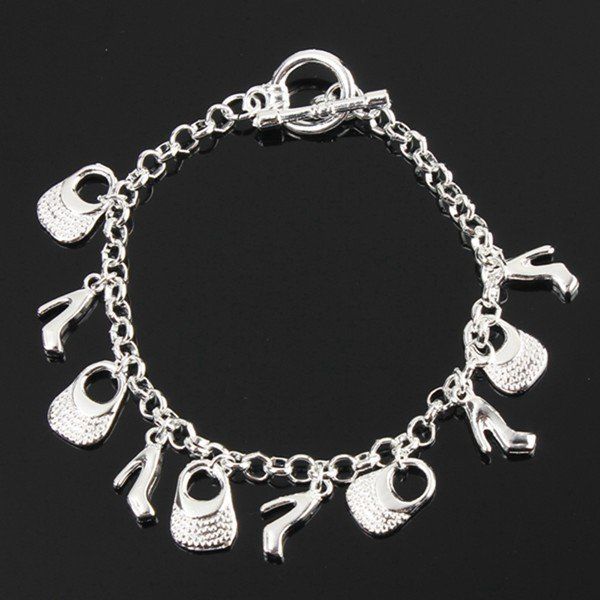 Sølvbelagte Sko Vesker Kjede Anheng Armbånd Damesmykker