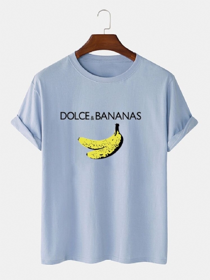Banan & Letter Print Cotton Pustende T-skjorter Med Korte Ermer