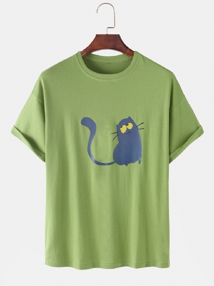 Cotton Cotton Cat Animal Print Kortermet T-skjorter Med Pust