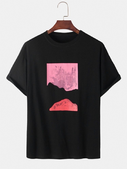 Herre Landscape Print Cotton Loose Casual Kortermet T-skjorter