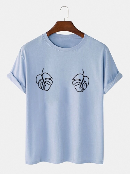 Herreblad Brysttrykk Crew Neck 100% Bomull Kortermet T-skjorter