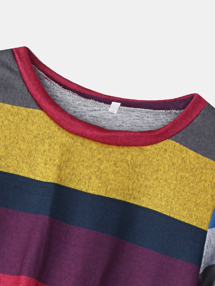 Kvinner Flerfarget Stripet O-hals Twist-hem Langermet T-skjorte