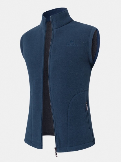 Mens Fleece Brev Bryst Broderi Stativ Krage Varme Ermeløse Vester