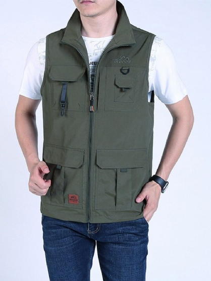 Mens Mote Multi Lommer Ensfarget Løstsittende Casual Vest