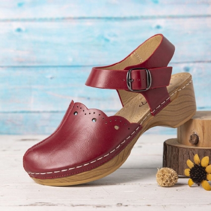 Kvinner Hollow Closed Toe Ensfarget Spenne Tresko Sandaler