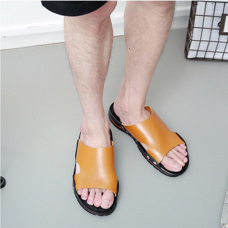 Menns Sommerstrand Casual Skinnsandaler Sko Som Svømmer Sklisikre Tøfler