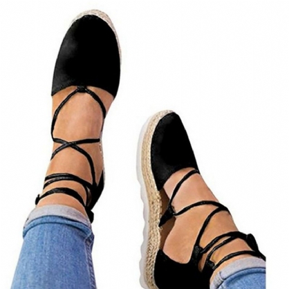 Dames Strappy Espadrilles Plus Size Casual Solid Color Summer Platform Sandals