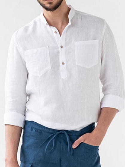 Herley 100% Bomull Dobbel Lomme Ensfarget Henley-skjorter