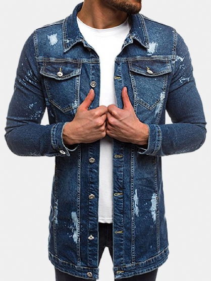 Casual Jakker Med Flere Lommer Ensidig Bryst Denimjakke