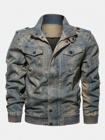 Herre 100% Bomullsmote Denim Multi-lommer Tykt Varm Casual Jakke