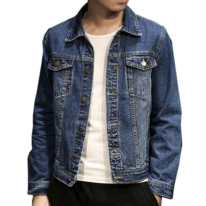 Mens Slim Turn Down Collar Spring Autumn Casual Denim Coats