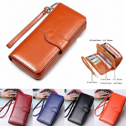 Vintage Dame Herre Leather Long Wallet Card Holder Clutch Purse Handbag Phone