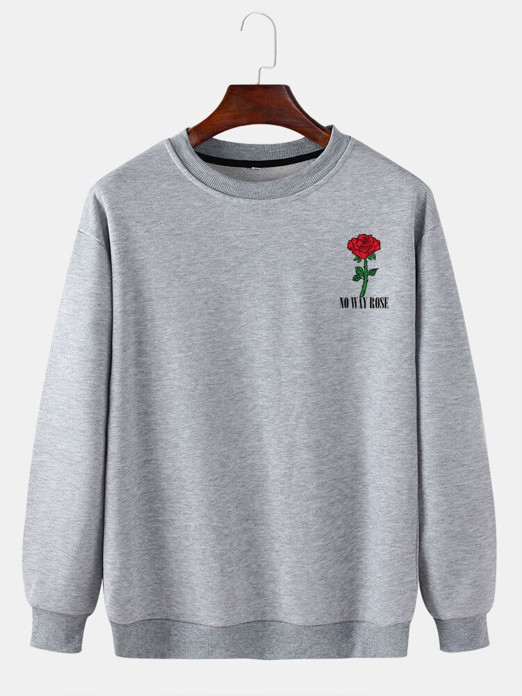 Herre Rose Mønster Ensfarget Crew Neck Casual Genser Genser