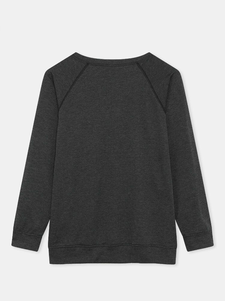 Kvinner Letter Slogan Print Rund Hals Casual Raglan Ermet Gensere