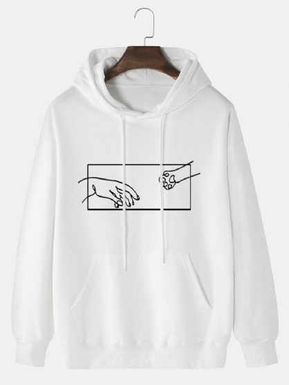 Mens Stick Figure Gesture Print Langermet Casual Hettegensere