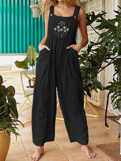 Kvinner Cotton Butterfly Floral Printed Ermeløs Casual Jumpsuits