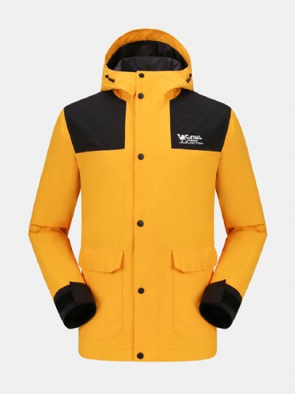 Camel Crown Mens Vindtett Vanntett Pustende Patchwork Utendørs Hette Teknisk Jakke