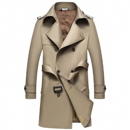 Herre Nedleggbar Krage Lang Trench Slim Fit Polyester Jakke
