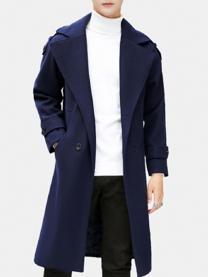 Mens Slim Mid Long Double Breasted Thick Warm Stylish Trench Coat Ulloverfrakk