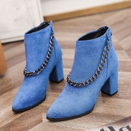 Kvinner Stor Størrelse Komfortabel Suede Chain Chunky Heel Glidelås Plysj Fôr Ankelstøvler