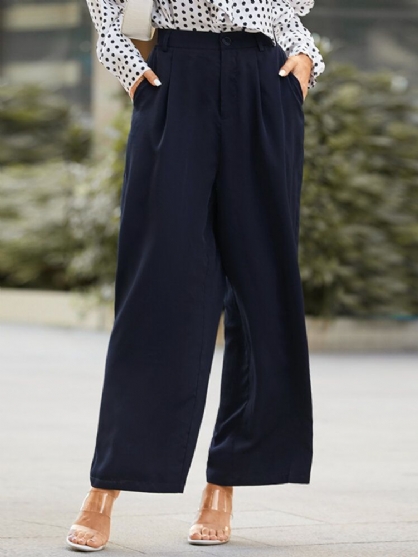 Kvinner Høy Midje Ensfarget Casual Loose Wide Leg Bukser Suit Bukser Med Lomme