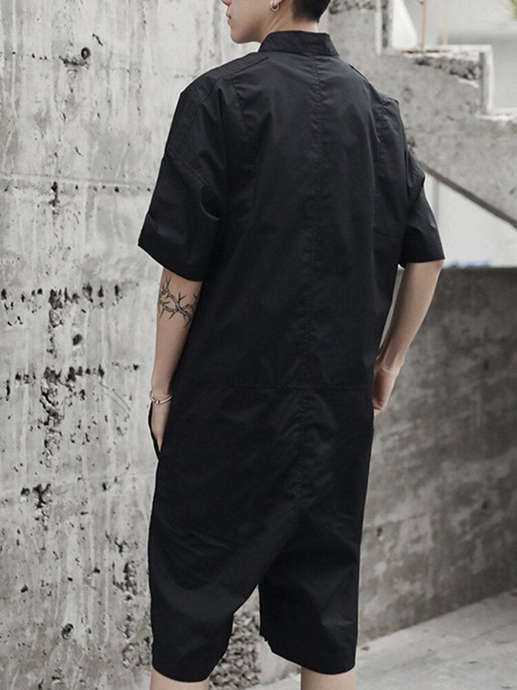 Løse Kjeledress For Menn Button Up Casual Carg Jumpsuit Streetwear Rompers Pants