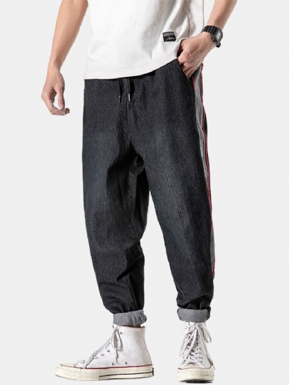 Mens Kontrastfarget Sidepiping Patchwork Bomullsbukse