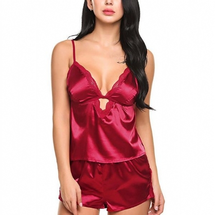 Kvinner Soft Satin Sleepwear Camisole Short Sets