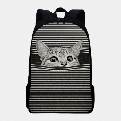 Kvinner Oxford Klut Stor Kapasitet Tegneserie Katt Stripe Mønster Utskrift Ryggsekk