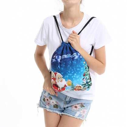 Kvinner Print String Christmas Storage Bag Ryggsekk