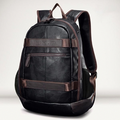 Menn Faux Leather Outdoor Fashion Stor Kapasitet Ryggsekk
