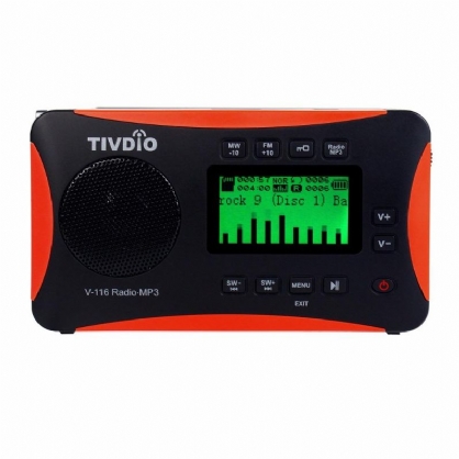 Tivdio V-116 Bærbar Kortbølgeradio Med Fm Mw Sw Transistorstøtte Micro-sd-kort Aux-inngang Mp3-spiller Høyttaleralarm Verdensmottaker Usb Sd-kort Sleep Timer Vekkerklokke E-bok Kalender