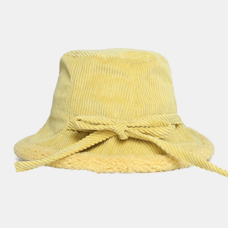 Kvinner Corduroy Cashmere Warm Casual Fashion Bowknot Travel Hat Bucket Hat