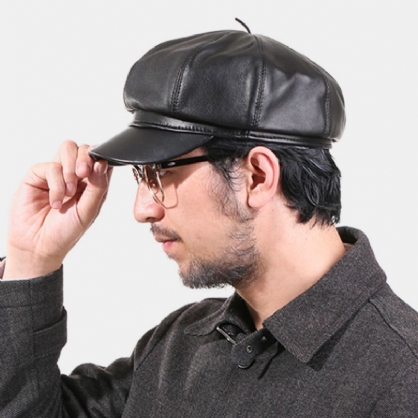 Menn Ekte Skinn Saueskinn Retro Klassisk Fargemaler Ottekantet Hat Beret Hat