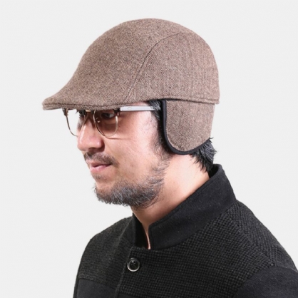 Menn Ull Pluss Tykkere Øreputer Ørebeskyttelse Avslappet Mote Forward Hat Beret Hat