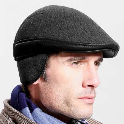 Menn Ull Vinter Utendørs Hold Varm Ensfarget Avslappet Universal Forward Hat Beret Hat