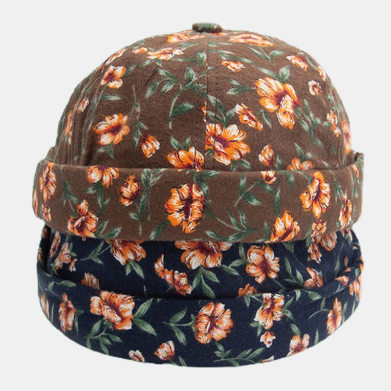 Unisex Bomullsblomster Overlay Casual Pustende Solskjerm Brimless Beanie Landlord Cap Skull Cap