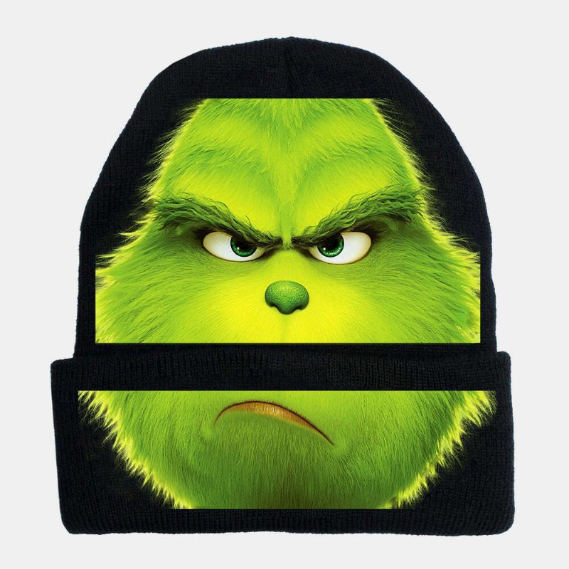 Unisex Ull Varm Vindtett Solskinn Julegrønt Hår Monster Utskrift Strikket Hatthue