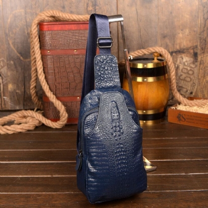 Menn Alligator Ekte Skinn Tyverisikring Multifunksjonell Crossbody Bag Brystpose Sling Bag