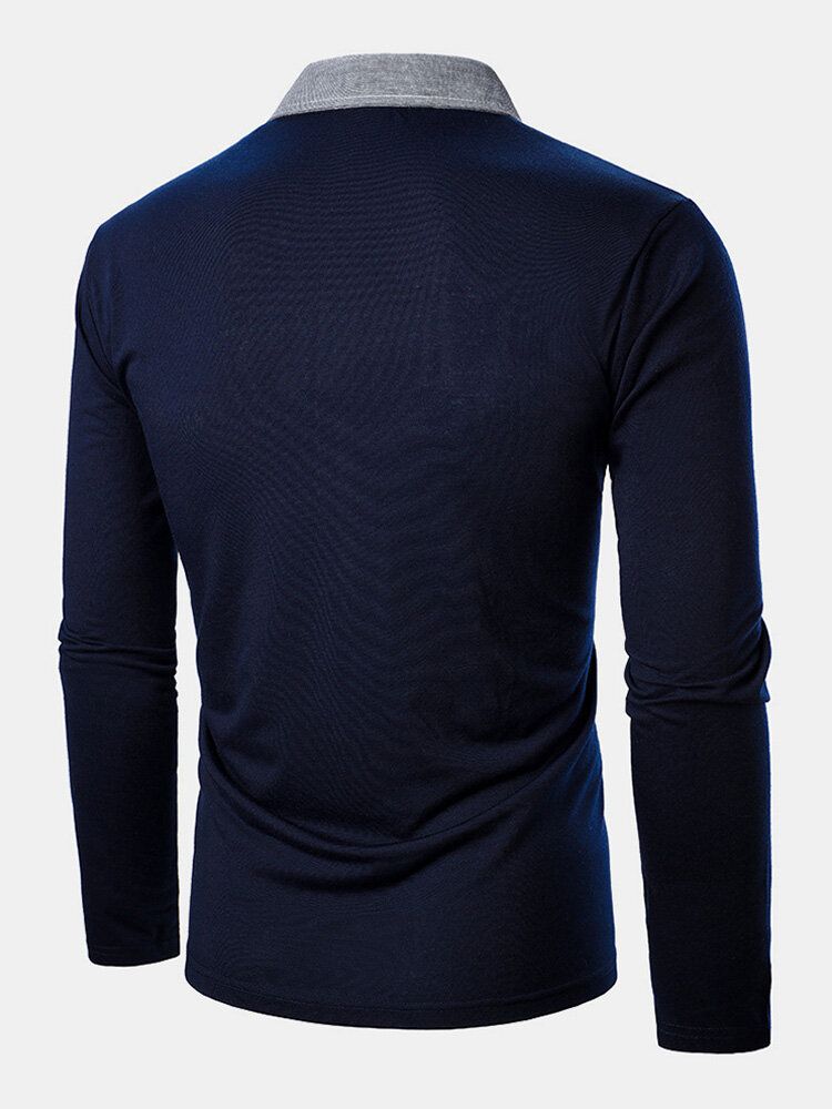 To-tone Revers For Menn Langermede Golfskjorter Med Lomme