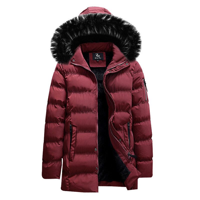 Polstret Jakke Med Varm Bomull For Menn Furry Hooded Isolated Winter Parka
