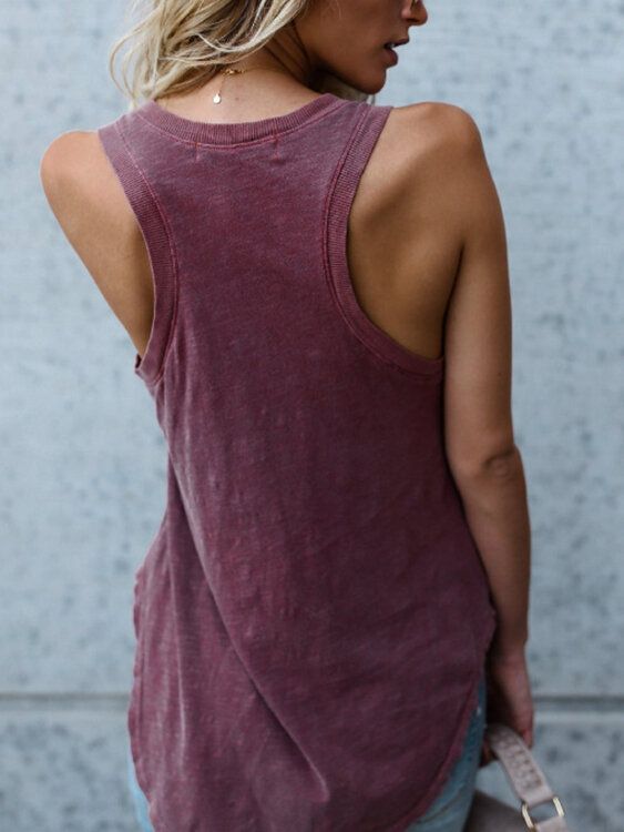 Avslappet Letter Print Rundhals Ermeløs Basic Tank Top