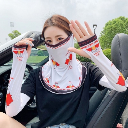 Kvinner To Deler Solkrem Utendørs Uv-beskyttelse Ice Silk Sleeve Arm Guard Ermet Cover Face Pustende Veil Mask