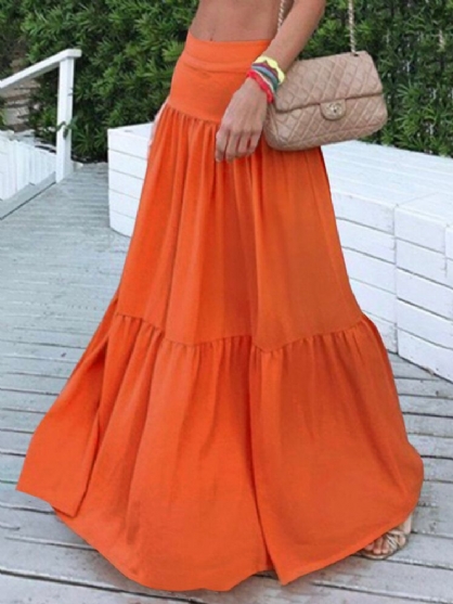 Casual Loose High Waist Pleating Side Glidelås Lang Skjørt For Kvinner