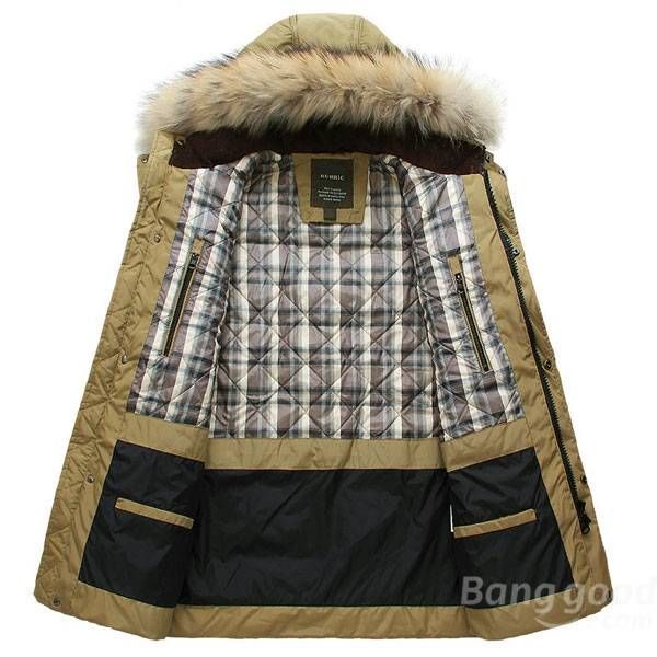Mens Kvalitet Horn Buckle Hette Varm Lang Dunjakkefrakk