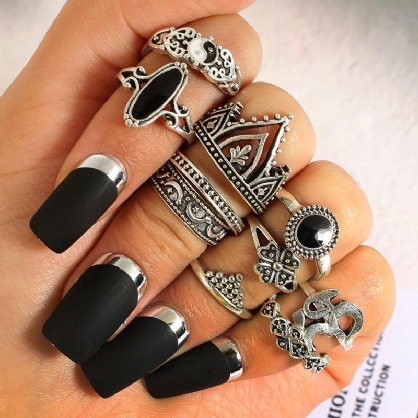 10stk Bohemian Statement Ring Set Vintage Crown Star Moon Flower Knuckle Rings For Dame