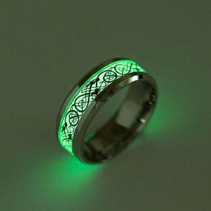 Mote Lysende Rustfritt Stål Fingerring Drage Mønster Punk Gave Til Menn