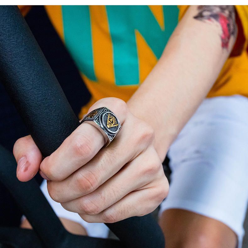 Personlighet Dominerende Retro Masonic Titanium Steel Index Finger Ring