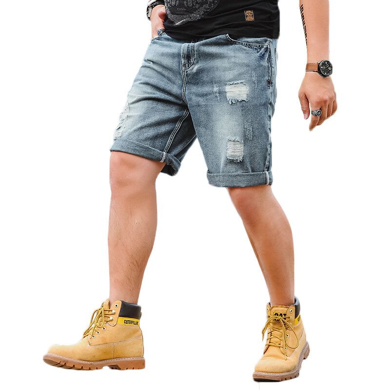 Summer Retro Størrelse Retro Nostalgisk Mote Ripped Holed Short Jeans For Menn