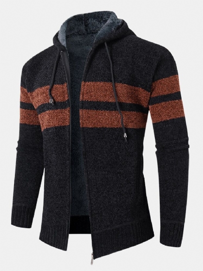 Herre Colorblock Strikket Glidelås Varme Hettegensere Cardigans